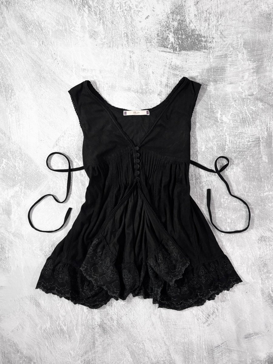 Suede Black Lace Vest - MIDNIGHT FAE