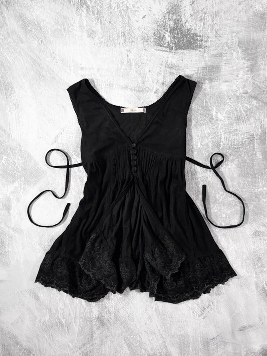 Suede Black Lace Vest - MIDNIGHT FAE