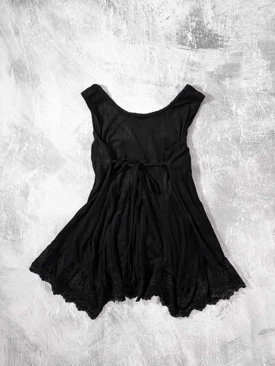 Suede Black Lace Vest - MIDNIGHT FAE