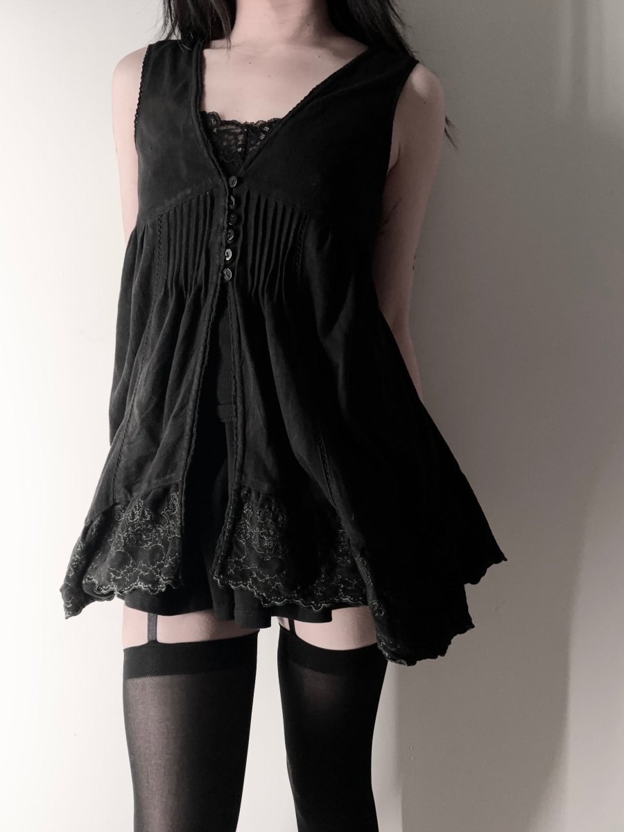 Suede Black Lace Vest - MIDNIGHT FAE