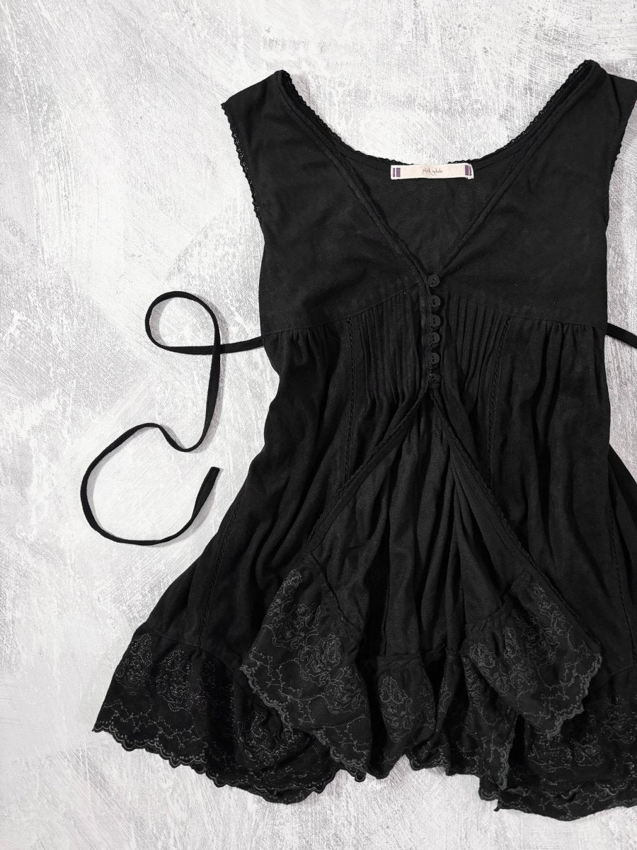 Suede Black Lace Vest - MIDNIGHT FAE